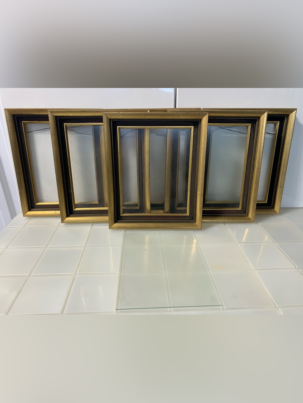 Six Antique Wooden Shadow Box Picture Frames Fit 8x10 w/ Glass Gold / Black